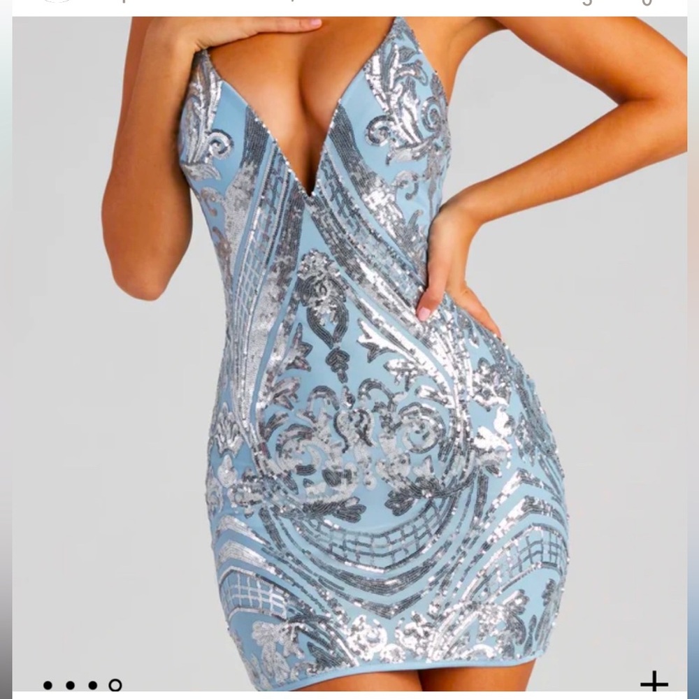 Blue and Silver Sequin Mini Dress